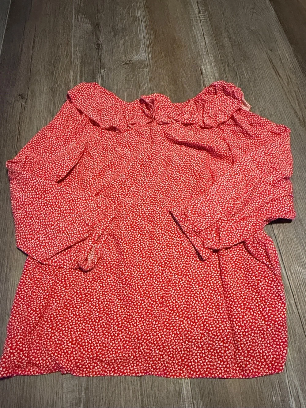 LOFT Coral Red Printed Ruffle V-Neck Blouse